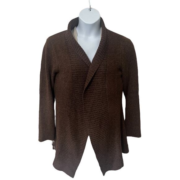 L.L. Bean Brown Cotton/Acrylic Open Cardigan Sweater - Large - Picture 1 of 4